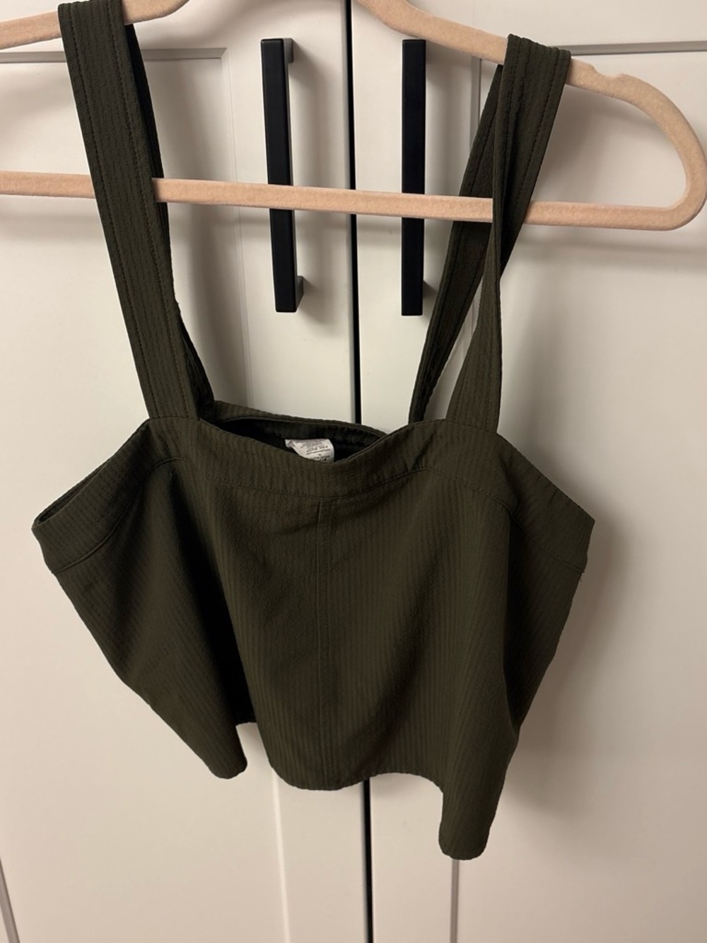 ALO Yoga Olive Ribbed Square-Neck Crop Top